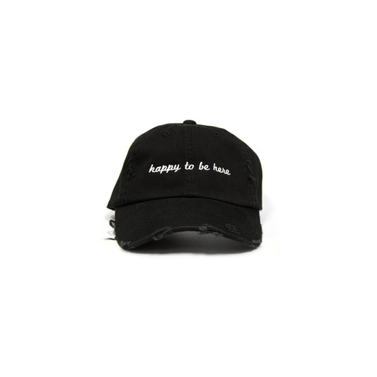 Happy To Be Here Black Distressed Hat